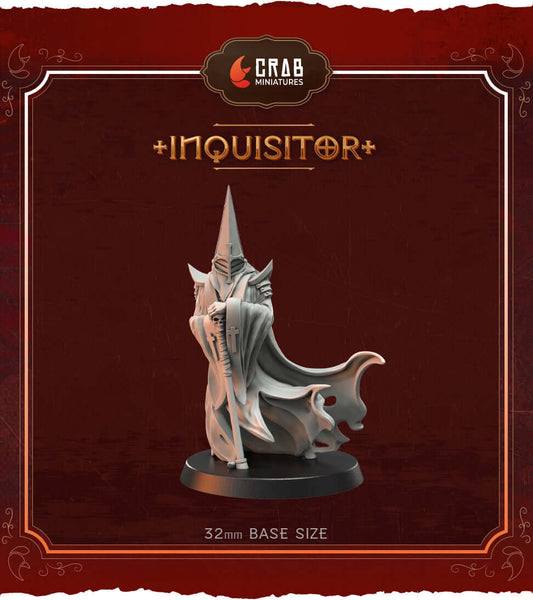 Inquisitor miniature by Crab Miniatures, 32mm base, designed for gothic horror battles and wargames.