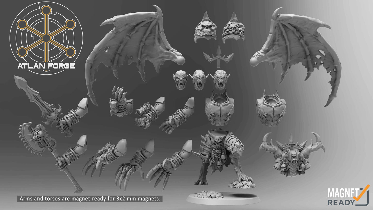 Vampire Overlord winged daemon prince resin miniature with clawed arms, skull armour and magnet-ready modular components