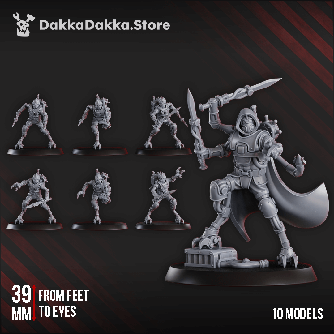 Sci-Fi Machine Cult Persecutors Shredkeens Squad featuring 10 detailed 39mm cybernetic infantry models.