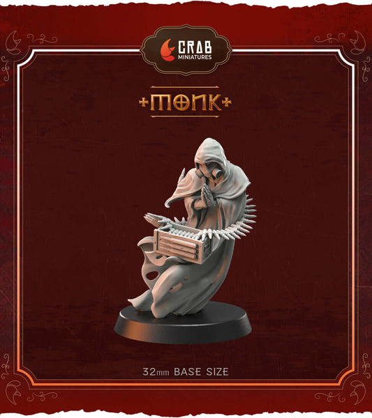 Monk miniature by Crab Miniatures on a 32mm base, designed for trench-themed wargames and gothic horror setups.