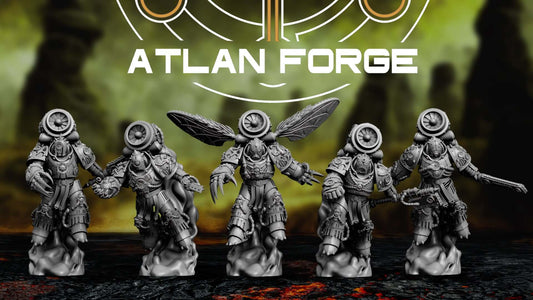 Diseased Mortis Alae Putris (Wings of Rot) — squad of 5 unpainted resin plague marines with insectoid wings, turbine helms, and corroded weapons