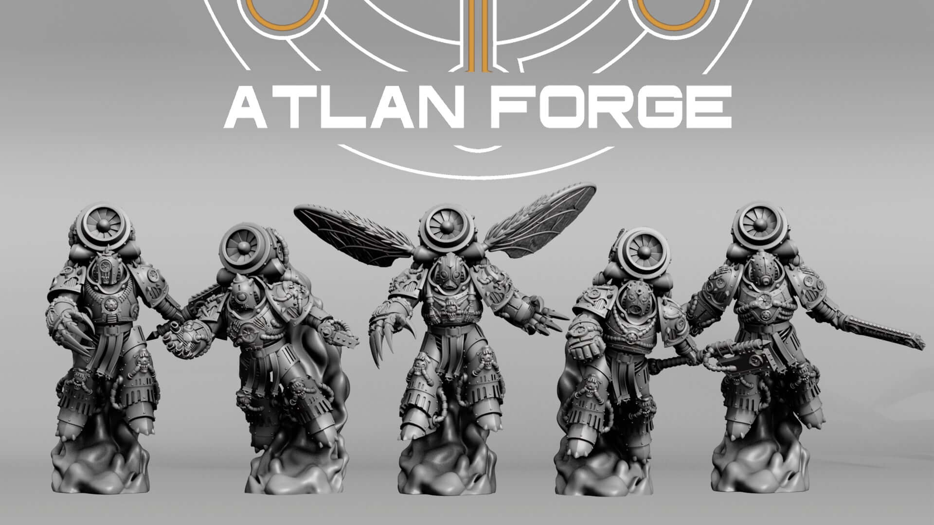 Diseased Mortis Alae Putris (Wings of Rot) — squad of 5 unpainted resin plague marines with insectoid wings, turbine helms, and corroded weapons