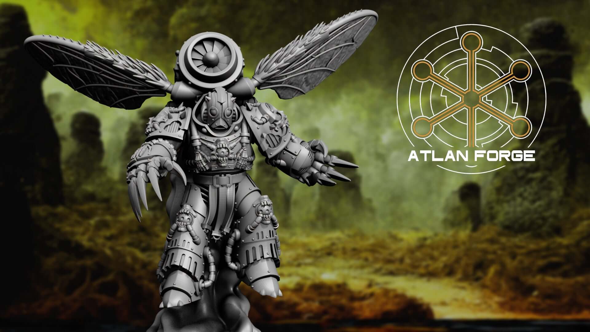 Diseased Mortis Alae Putris (Wings of Rot) — squad of 5 unpainted resin plague marines with insectoid wings, turbine helms, and corroded weapons