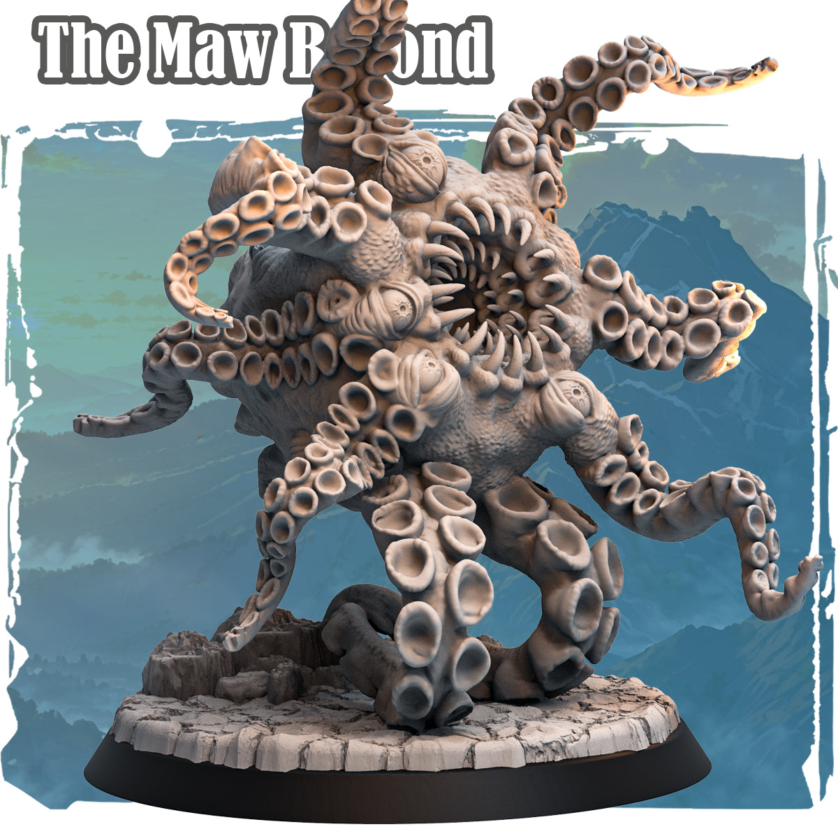Forgotten Champions miniature - The Maw Beyond Monster, a massive tentacled eldritch creature resin model on a rocky base
