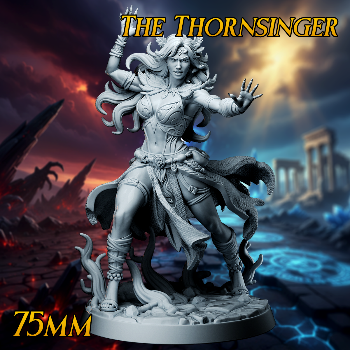 The Thornsinger 75mm nature druid resin miniature by Print Fantasy