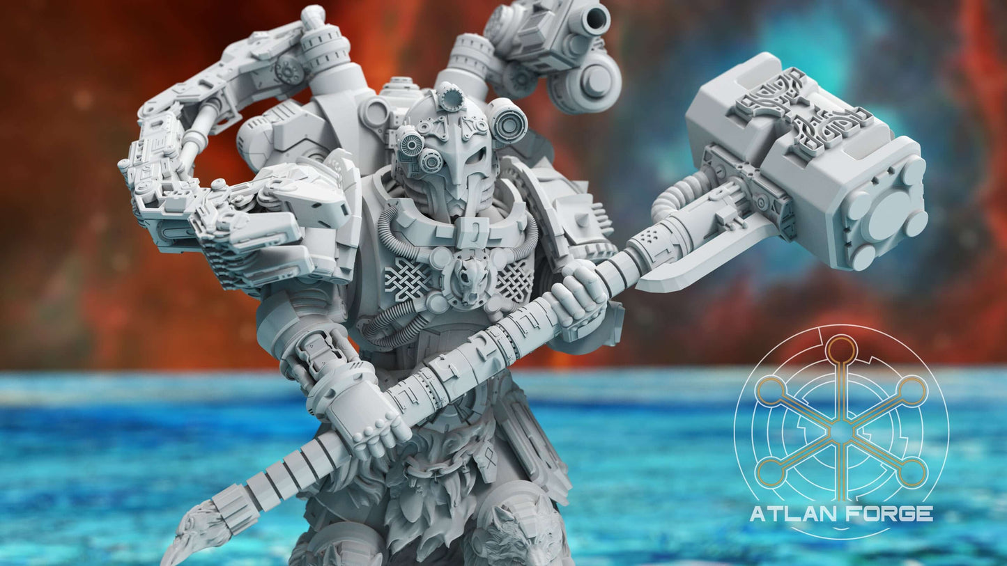 Asgardian Artificer sci-fi engineer warrior with hammer and mechandendrite