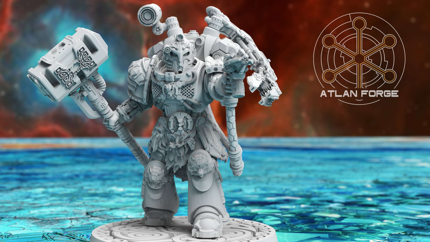 Asgardian Artificer sci-fi engineer warrior with hammer and mechandendrite