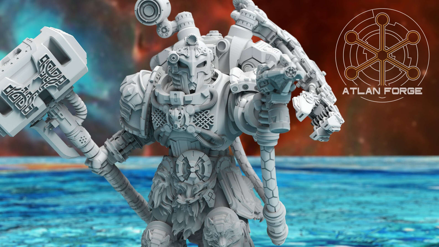 Asgardian Artificer sci-fi engineer warrior with hammer and mechandendrite