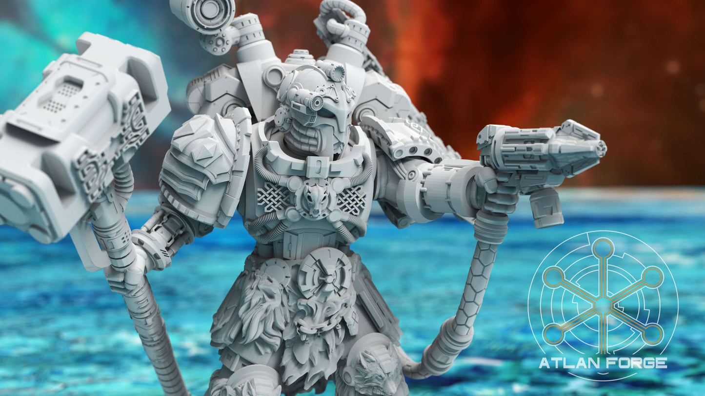 Asgardian Artificer sci-fi engineer warrior with hammer and mechandendrite
