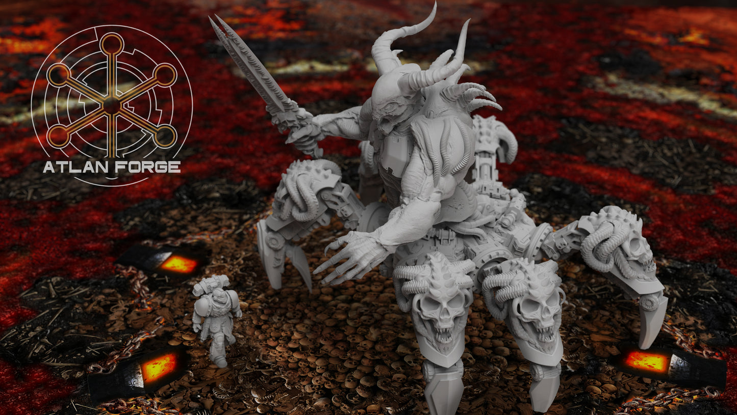 Demonic Arachne Dreadnought resin miniature showcasing its monstrous arachnid limbs and intricate details.