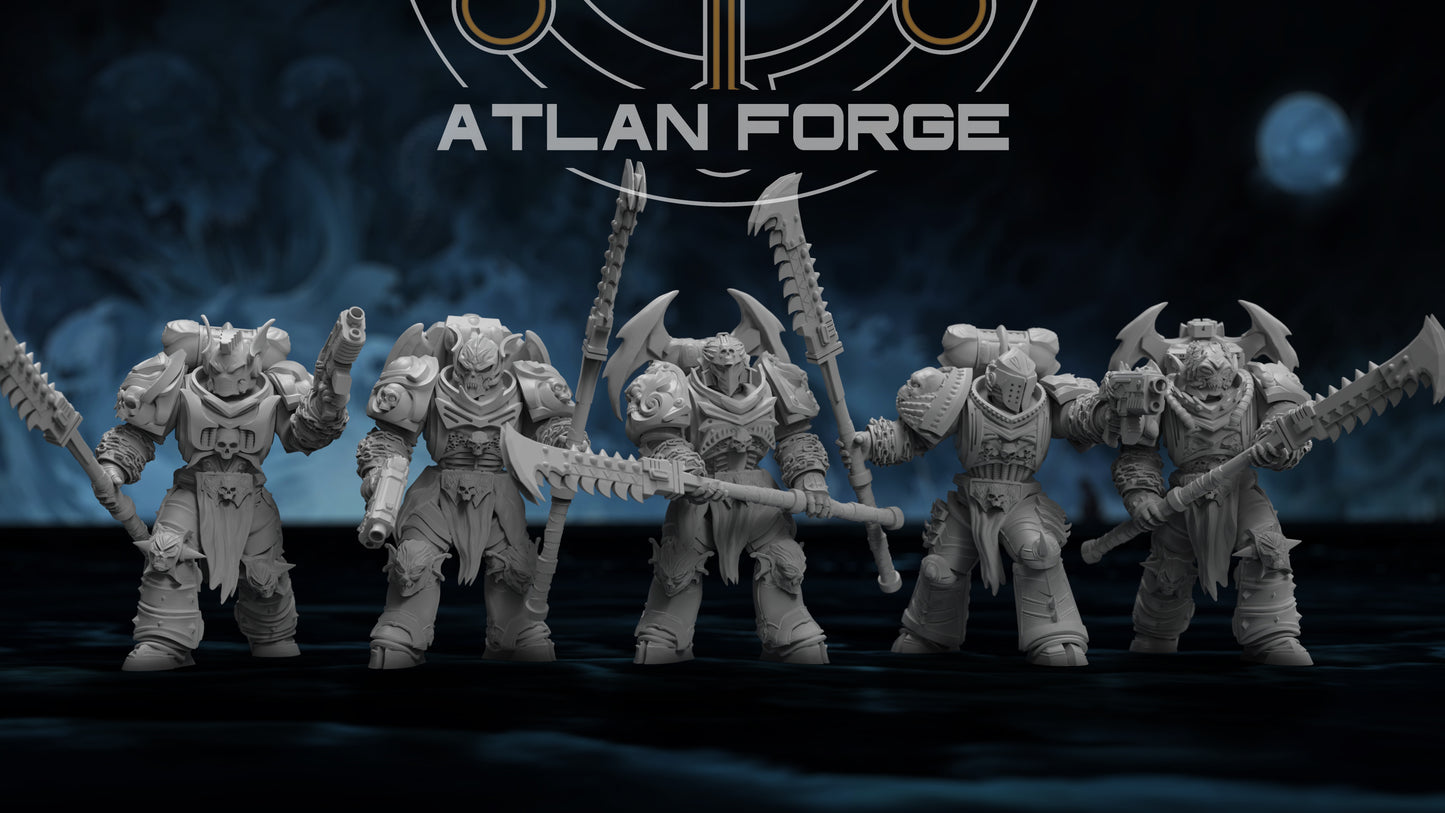 Nekramoroi Exsanguinators 32mm resin miniature squad of five grimdark chaos warriors by AtlanForge