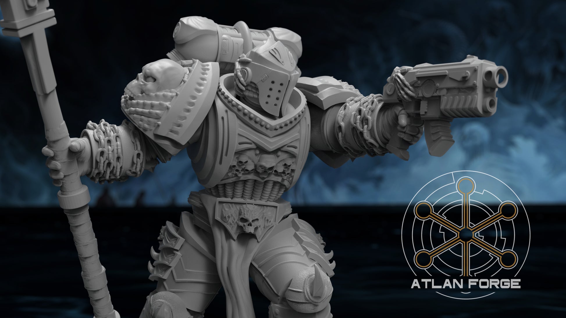 Nekramoroi Exsanguinators 32mm resin miniature squad of five grimdark chaos warriors by AtlanForge