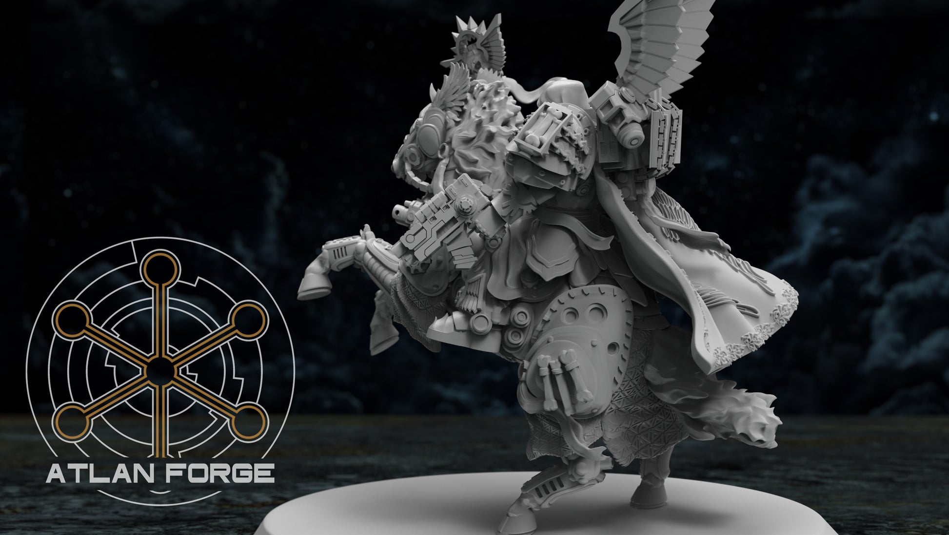 Horse-mounted Battle Priest - Sci-Fi Wargaming Miniatures, 32mm Scale