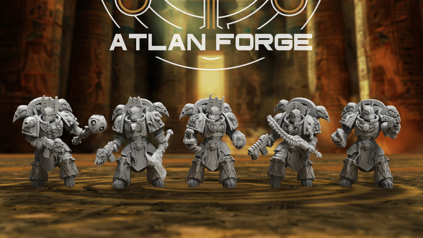 Aegyptian Melee Amenti squad of five with ornate armour, melee weapons, pistols and flamers