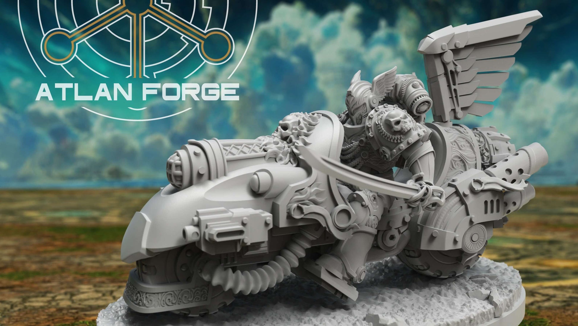 Angelic Knights biker squad of three with ornate gothic armour and combat bikes