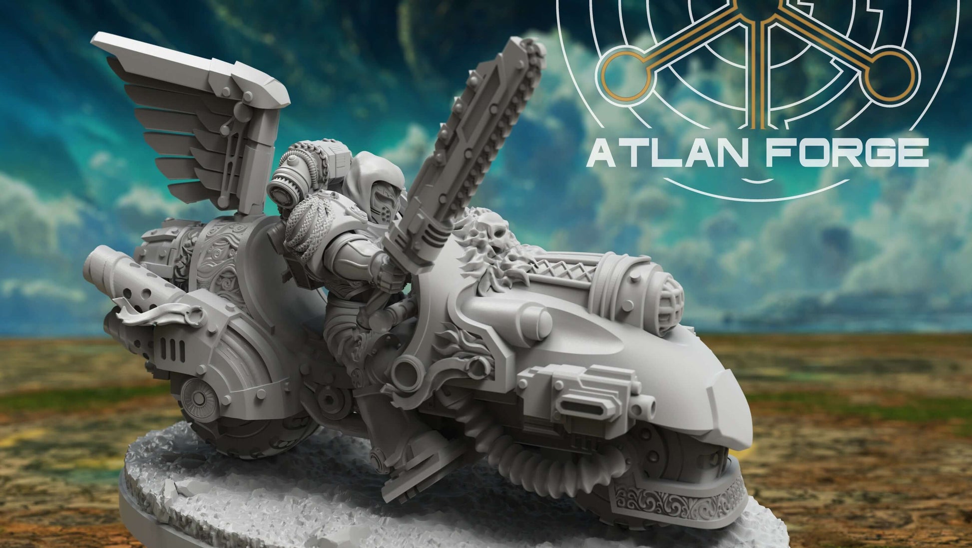 Angelic Knights biker squad of three with ornate gothic armour and combat bikes