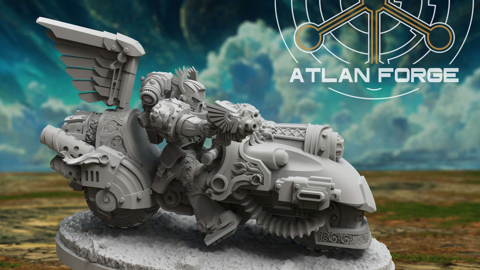 Angelic Knights biker squad of three with ornate gothic armour and combat bikes