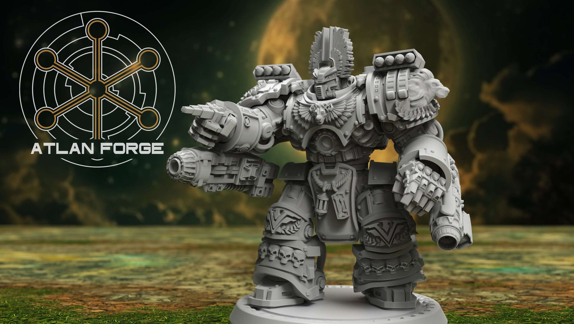 Angelic Knights Warhulks - 3 unpainted resin exo-suit heavy infantry with eagle iconography, launcher arrays, and angelic devotional armour detail