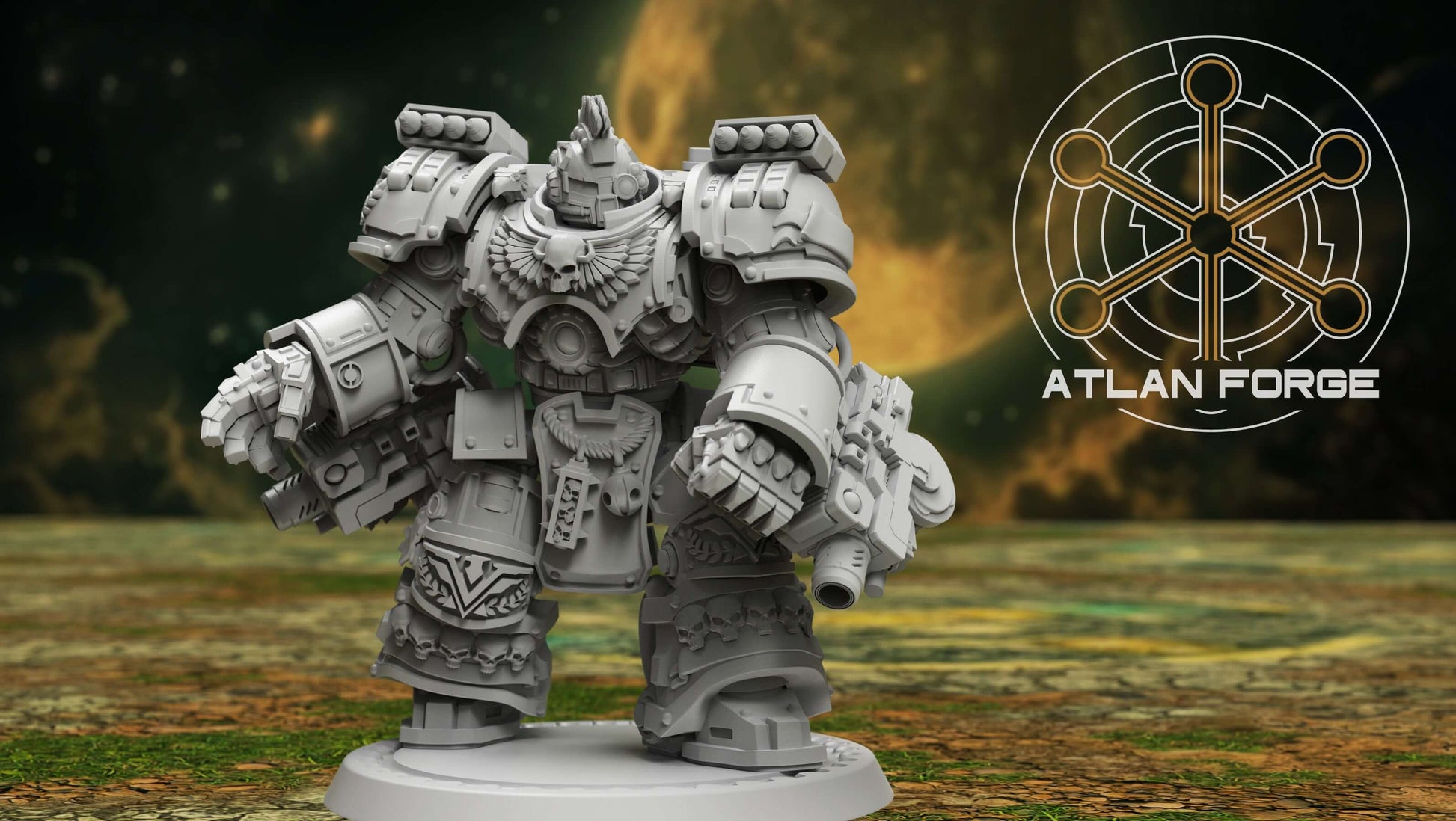 Angelic Knights Warhulks - 3 unpainted resin exo-suit heavy infantry with eagle iconography, launcher arrays, and angelic devotional armour detail