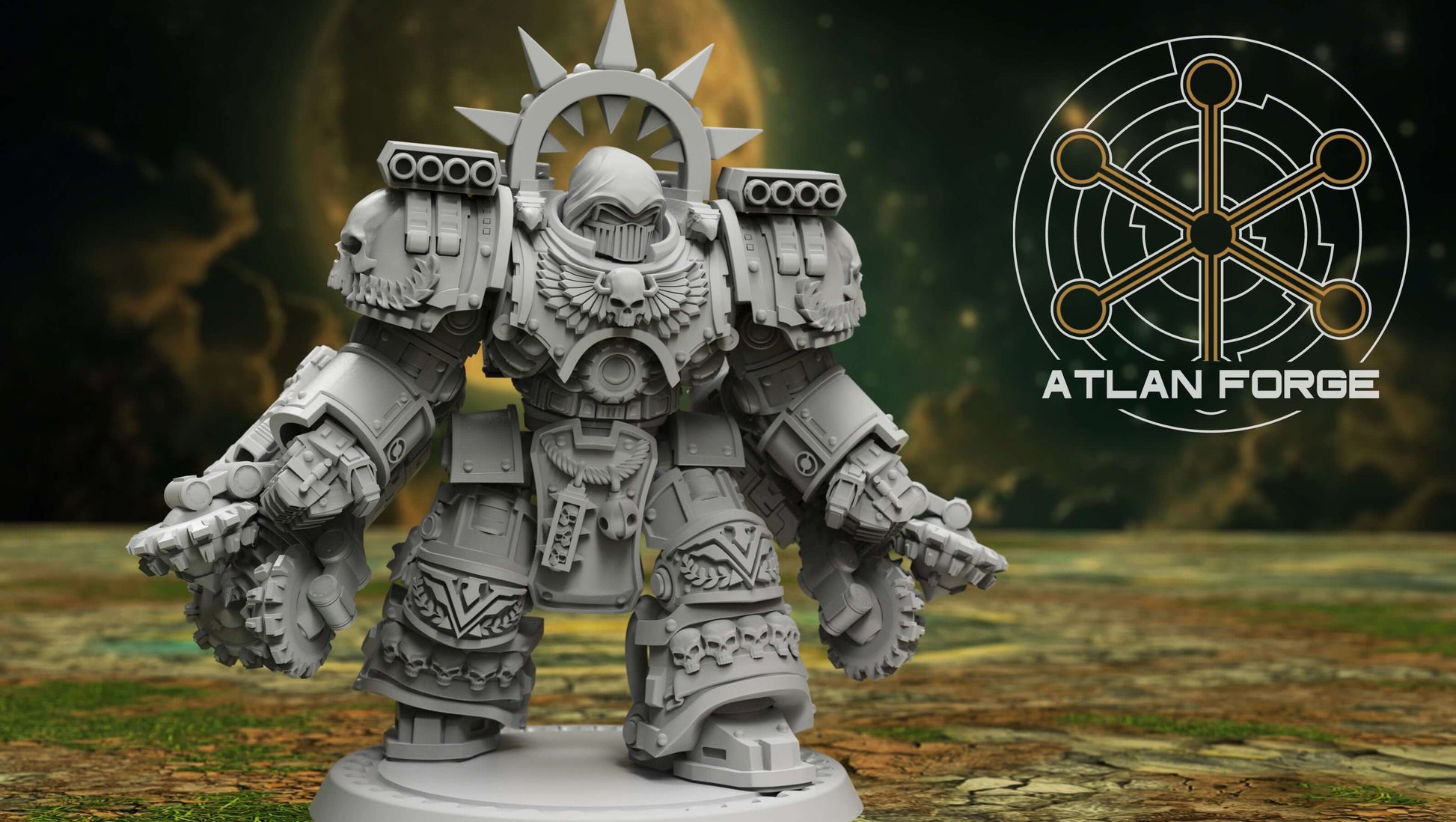 Angelic Knights Warhulks - 3 unpainted resin exo-suit heavy infantry with eagle iconography, launcher arrays, and angelic devotional armour detail