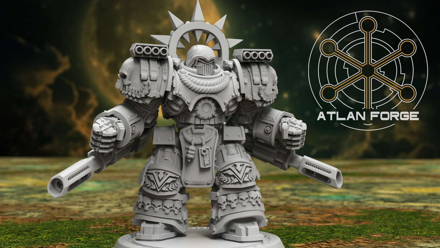 Angelic Knights Warhulks - 3 unpainted resin exo-suit heavy infantry with eagle iconography, launcher arrays, and angelic devotional armour detail