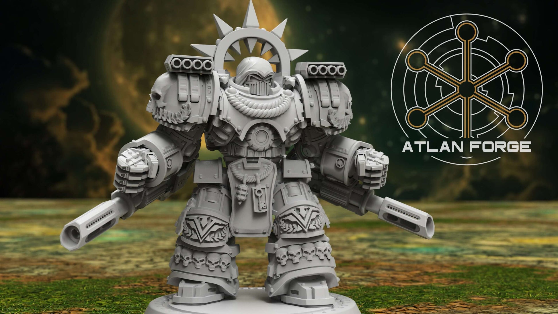 Angelic Knights Warhulks - 3 unpainted resin exo-suit heavy infantry with eagle iconography, launcher arrays, and angelic devotional armour detail