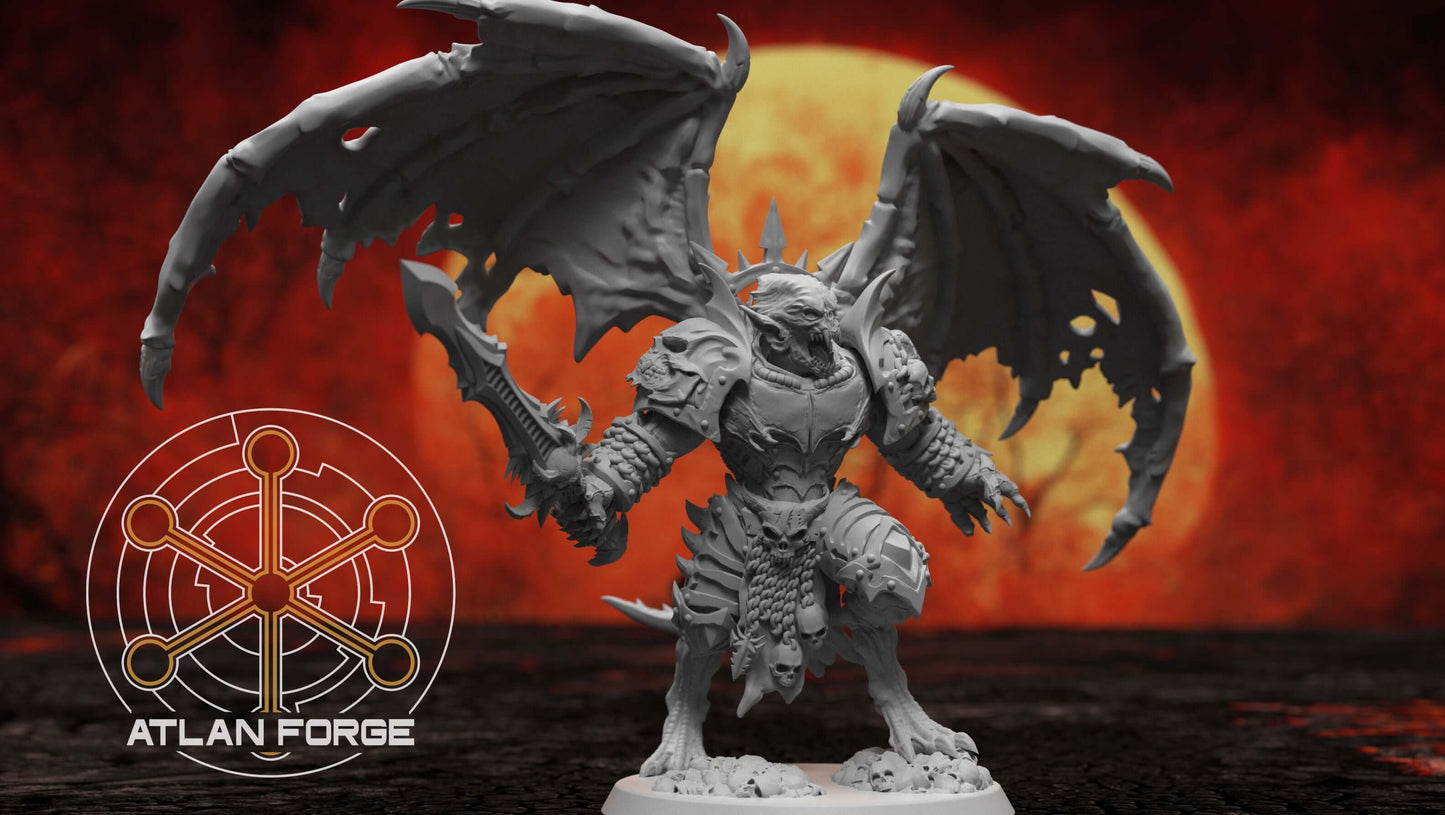 Vampire Overlord winged daemon prince resin miniature with clawed arms, skull armour and magnet-ready modular components