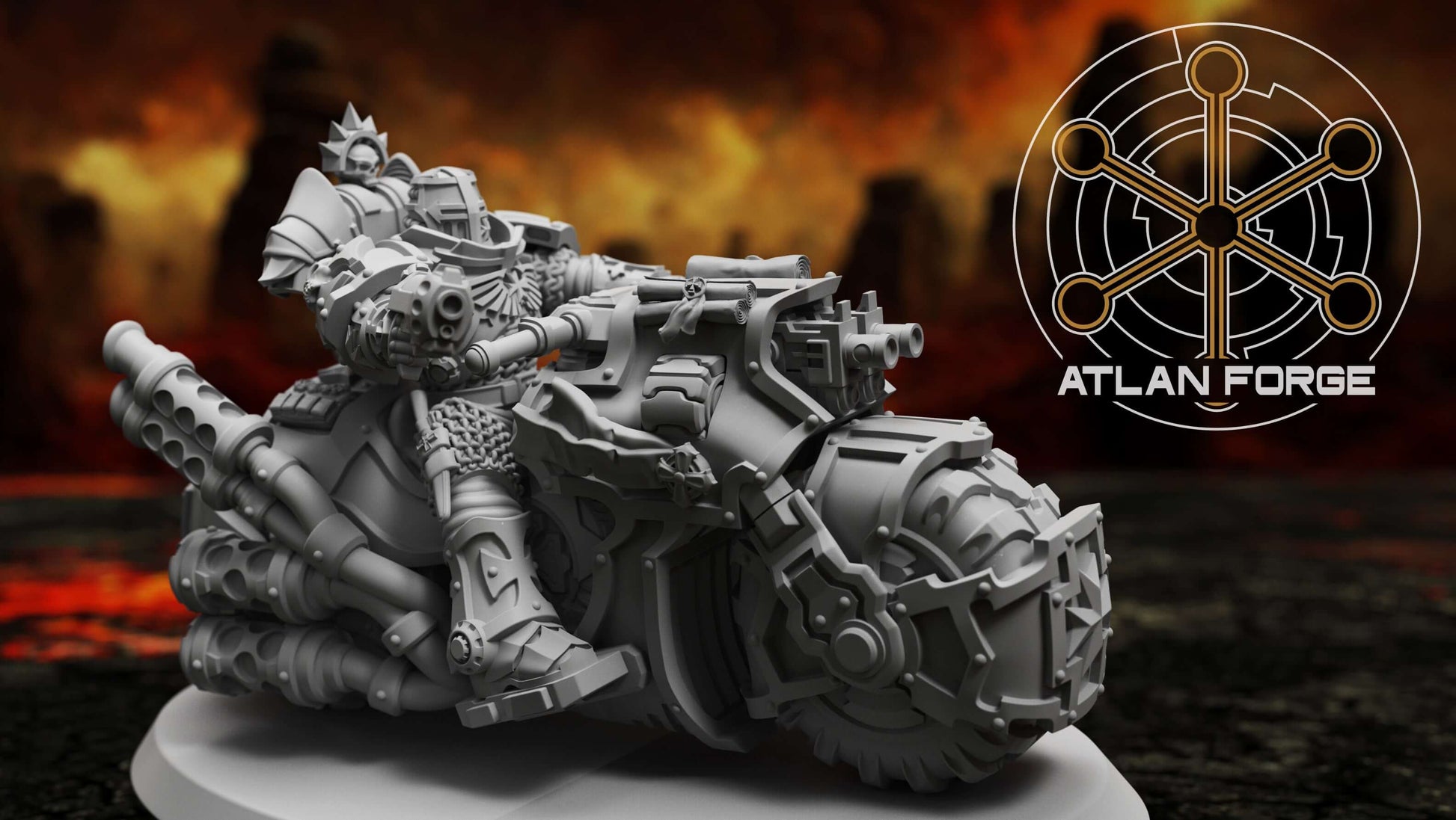 Templar Bikers squad of three armoured sci-fi war bike riders by Atlan Forge