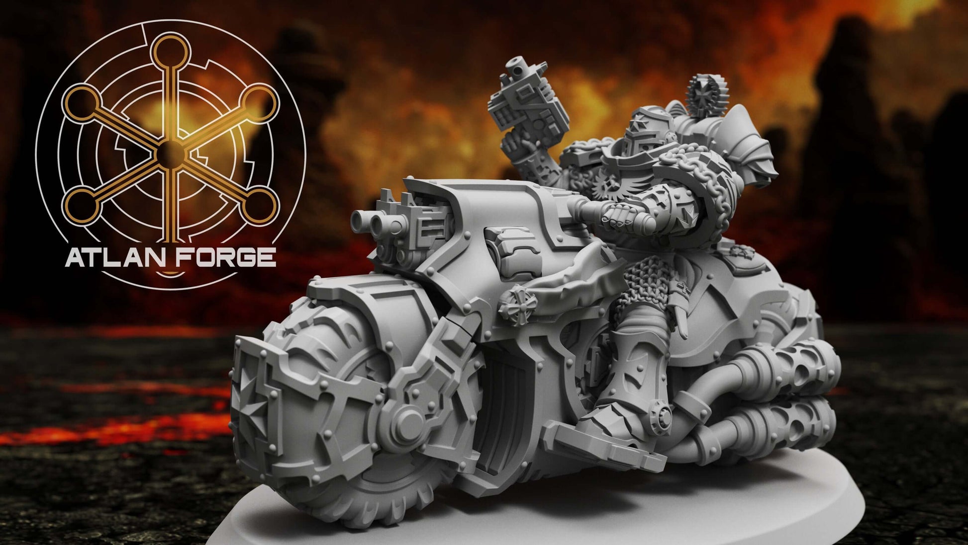 Templar Bikers squad of three armoured sci-fi war bike riders by Atlan Forge