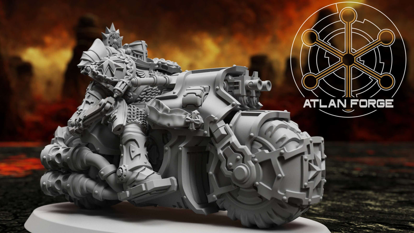 Templar Bikers squad of three armoured sci-fi war bike riders by Atlan Forge