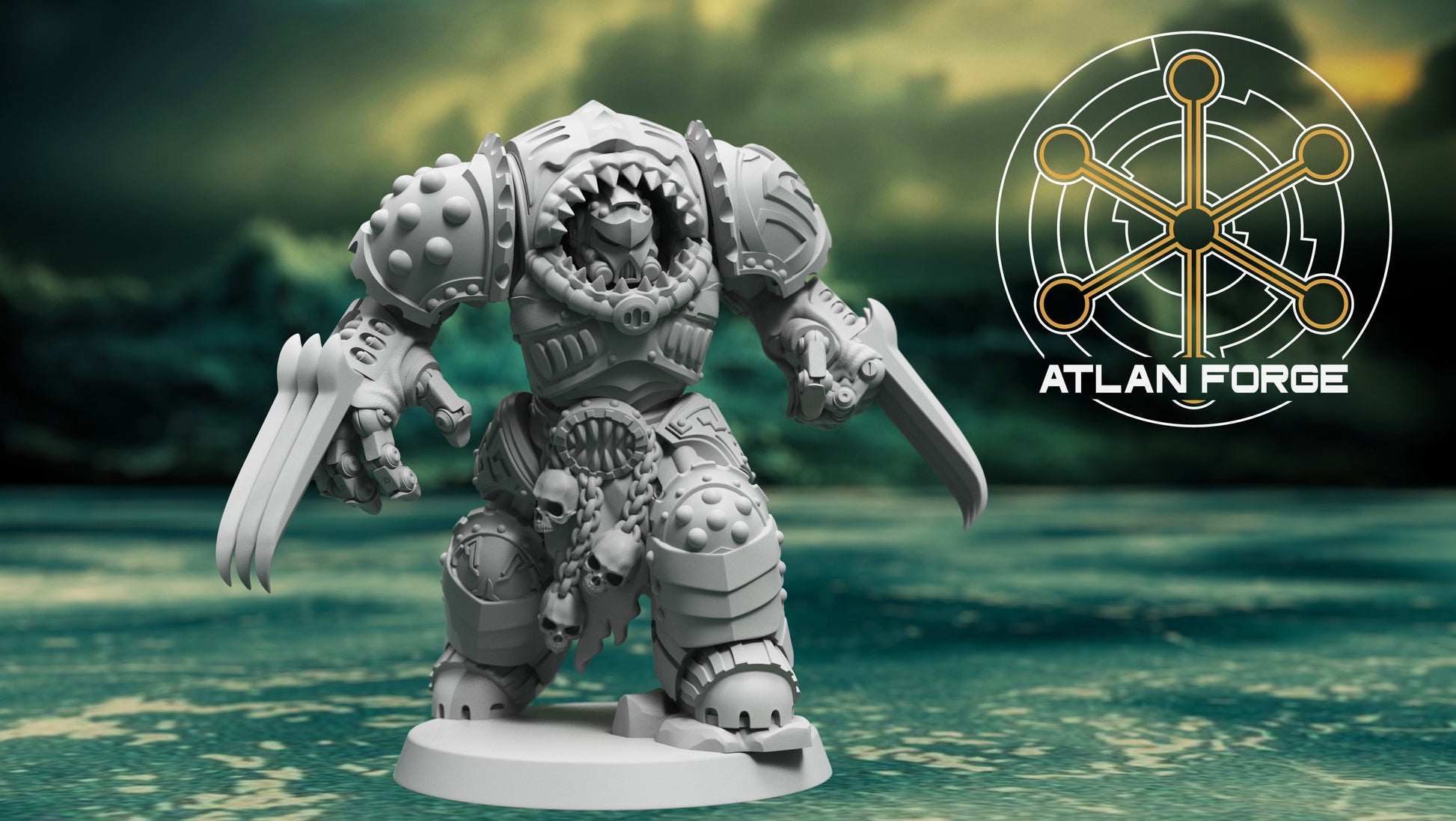 Wai Toa Roroa Captain 32mm resin miniature by AtlanForge, grimdark armoured terminator captain with modular parts