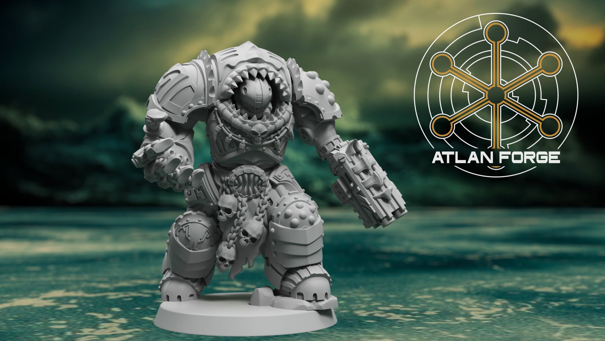 Wai Toa Roroa Captain 32mm resin miniature by AtlanForge, grimdark armoured terminator captain with modular parts