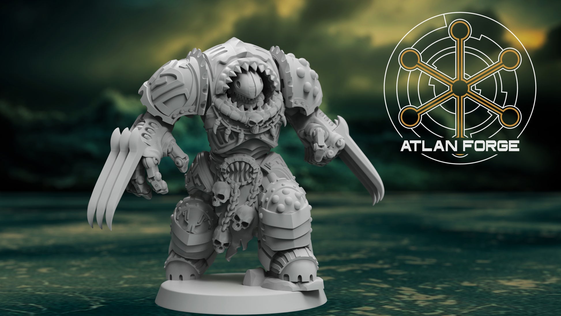 Wai Toa Roroa Captain 32mm resin miniature by AtlanForge, grimdark armoured terminator captain with modular parts