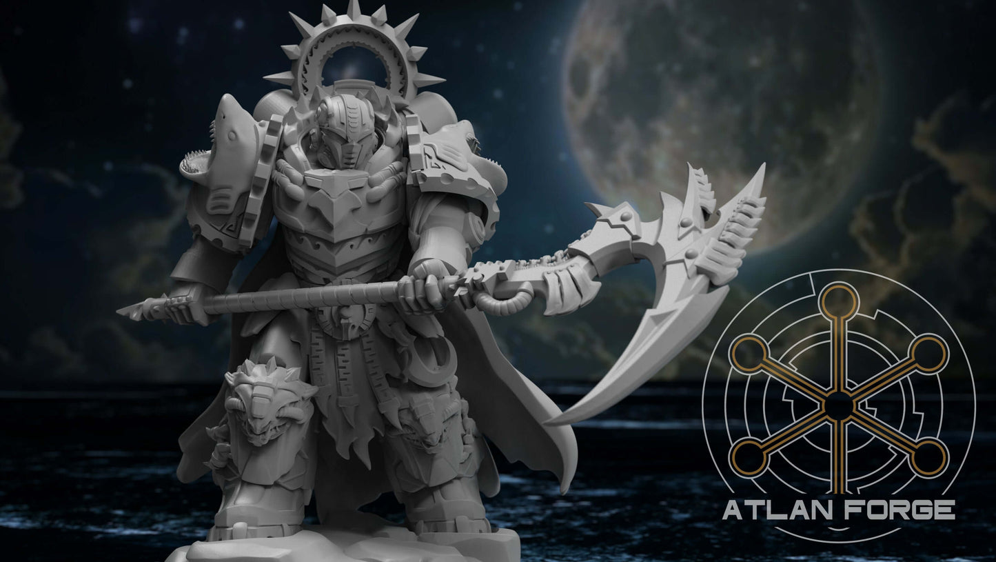 Wai Toa Kāpene armoured warrior captain miniature with polearm and scenic base
