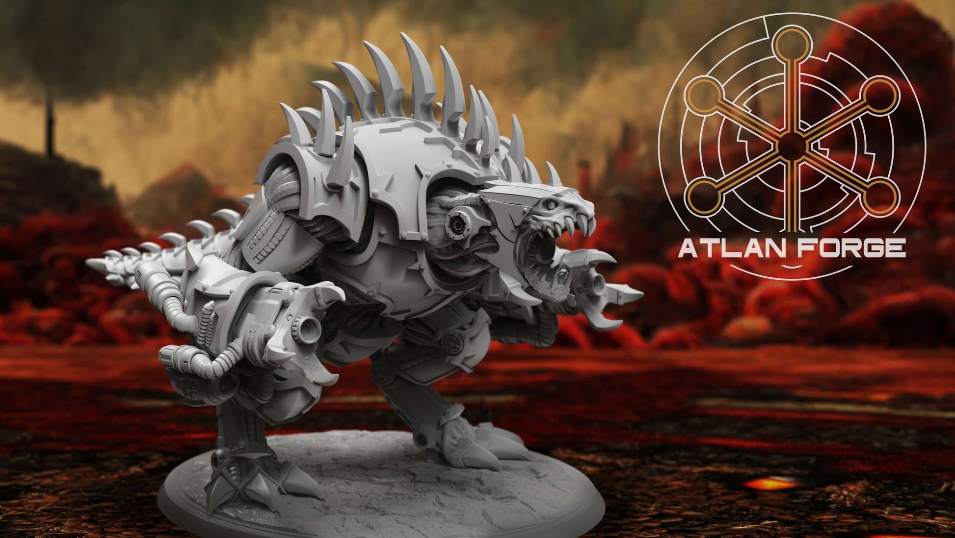Demon War Machine – Modular Resin Miniature showcasing a cybernetic monster with spikes and weapons.
