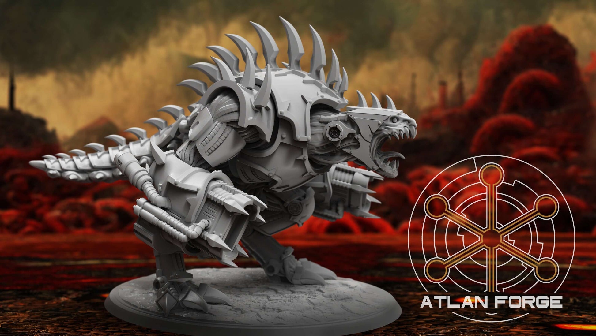 Demon War Machine – Modular Resin Miniature showcasing a cybernetic monster with spikes and weapons.