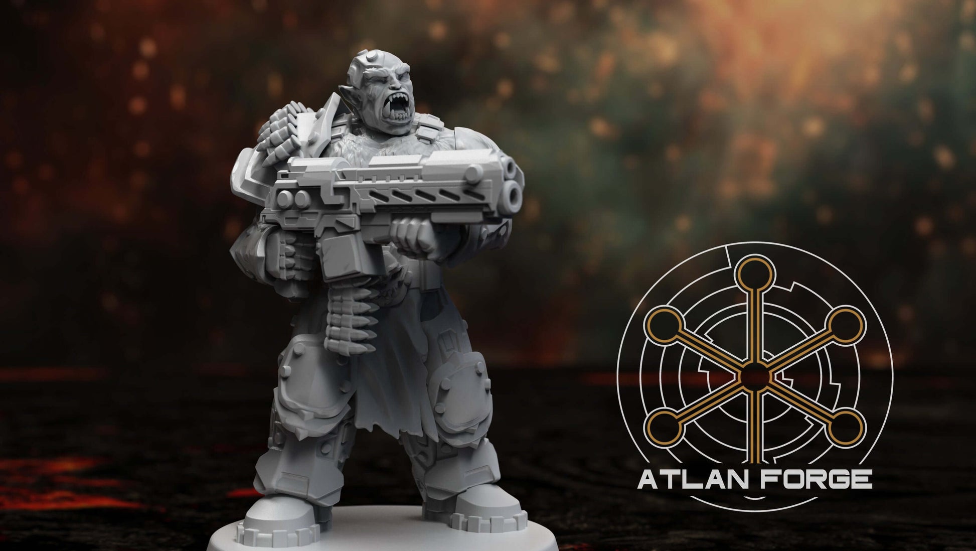 Grokk Warpack - squad of 10 unpainted resin greenskin brutes with heavy weapons, cleaver blades, and savage feral detail