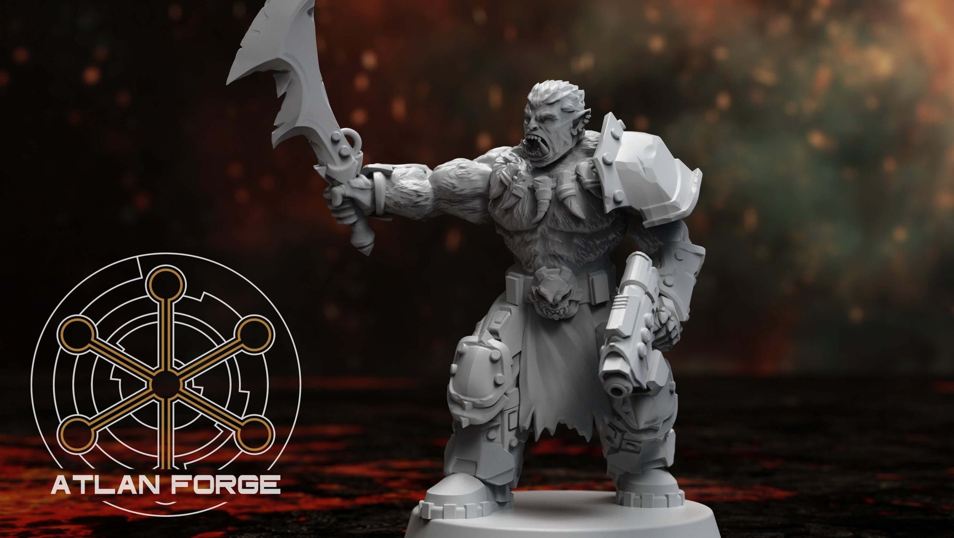 Grokk Warpack - squad of 10 unpainted resin greenskin brutes with heavy weapons, cleaver blades, and savage feral detail