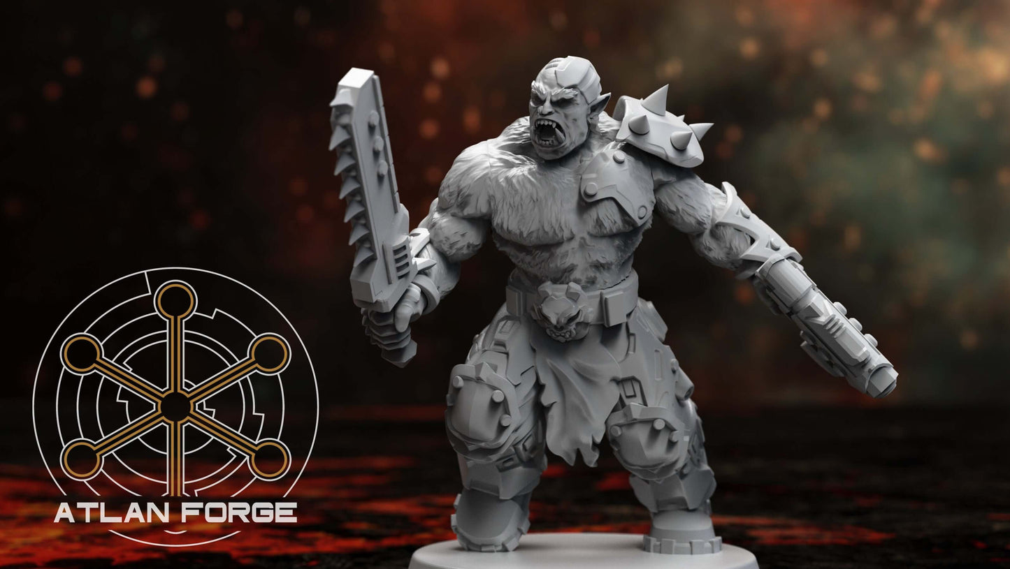 Grokk Warpack - squad of 10 unpainted resin greenskin brutes with heavy weapons, cleaver blades, and savage feral detail