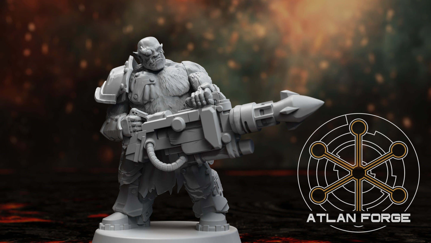 Grokk Warpack - squad of 10 unpainted resin greenskin brutes with heavy weapons, cleaver blades, and savage feral detail