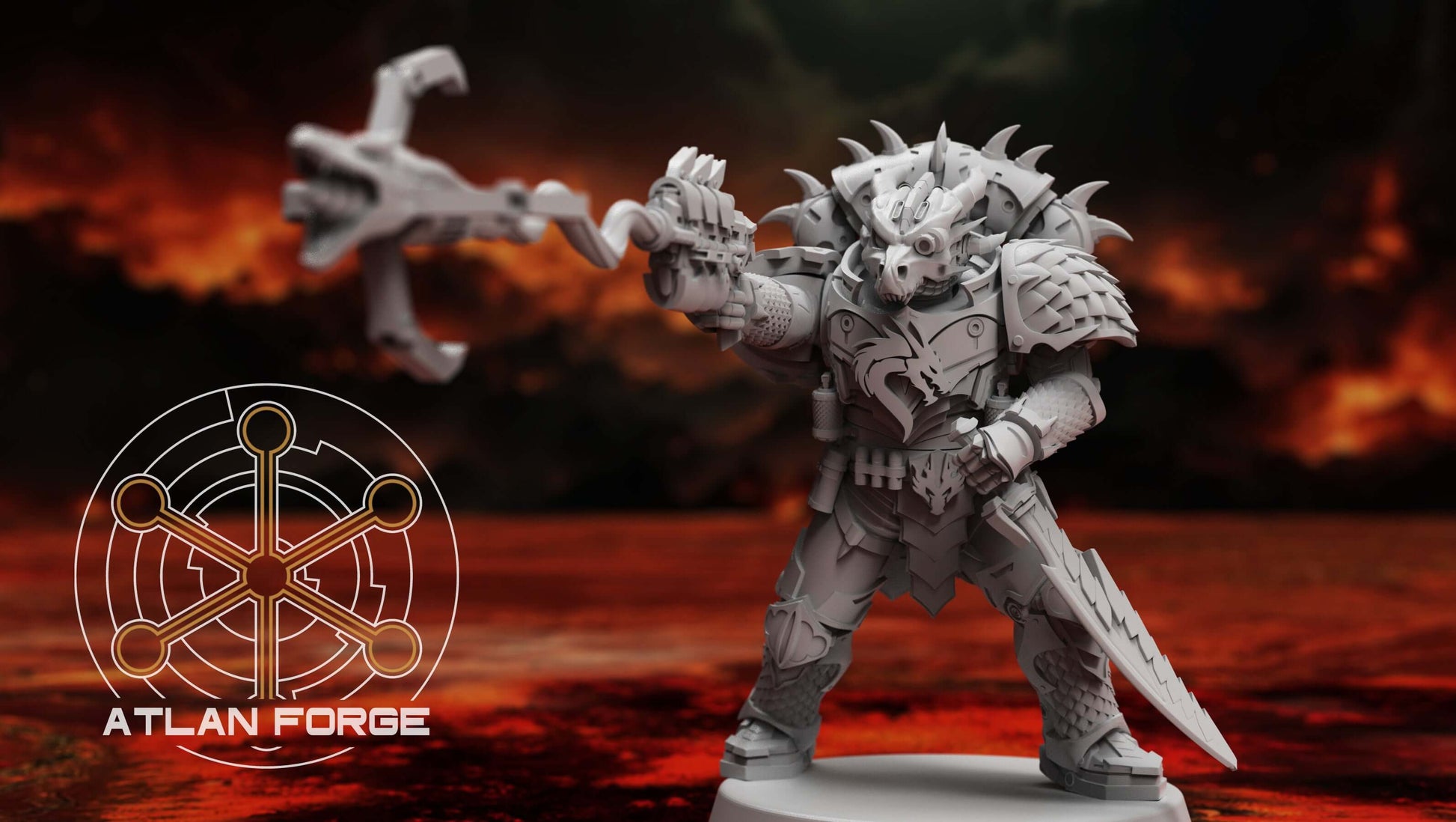 Dragon Knights Ravagers — squad of 5 unpainted resin draconic assault marines with scale armour, horned helms, and combat blades
