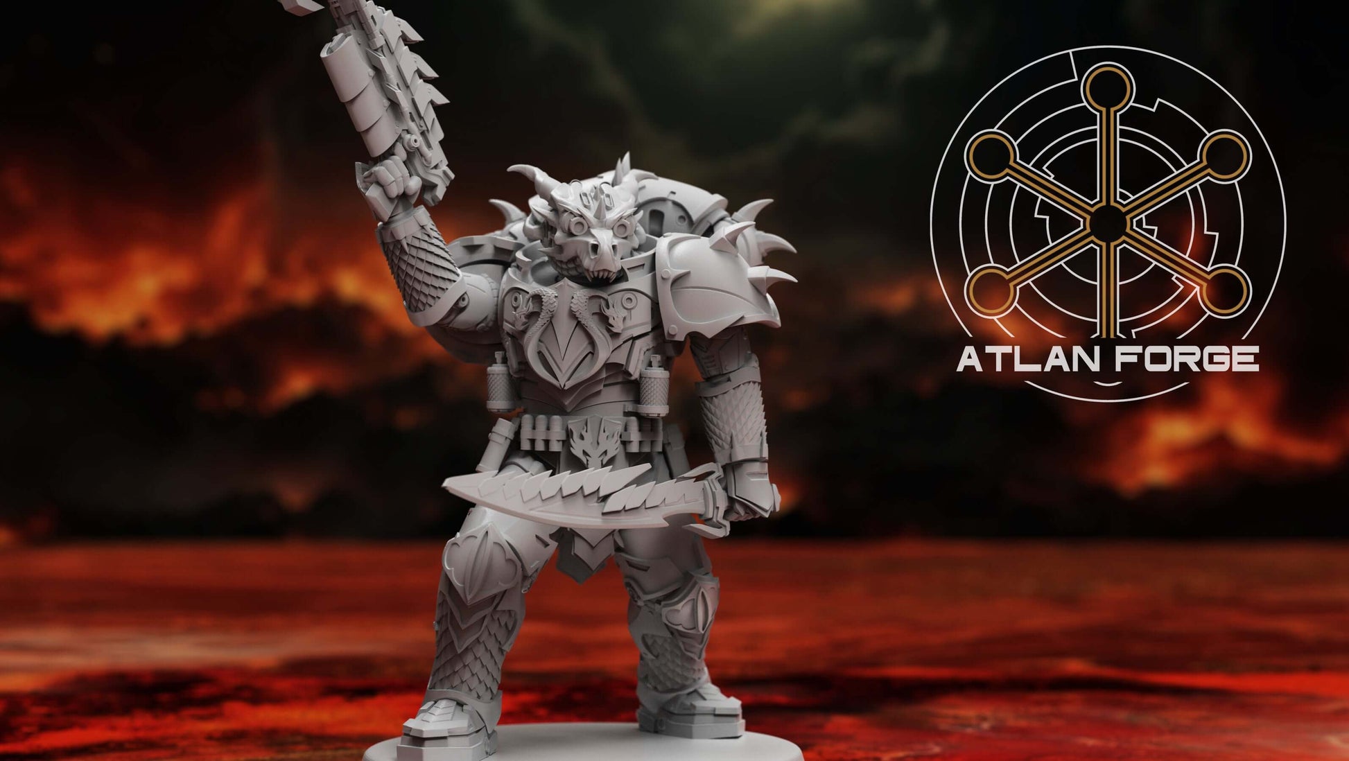 Dragon Knights Ravagers — squad of 5 unpainted resin draconic assault marines with scale armour, horned helms, and combat blades