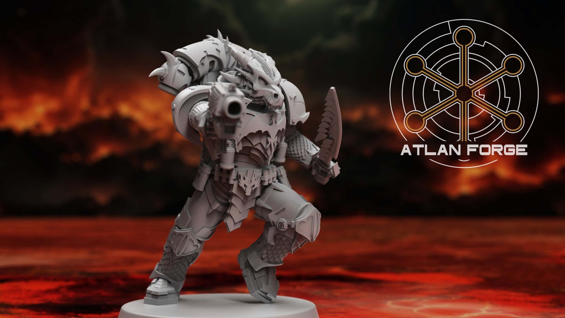 Dragon Knights Ravagers — squad of 5 unpainted resin draconic assault marines with scale armour, horned helms, and combat blades