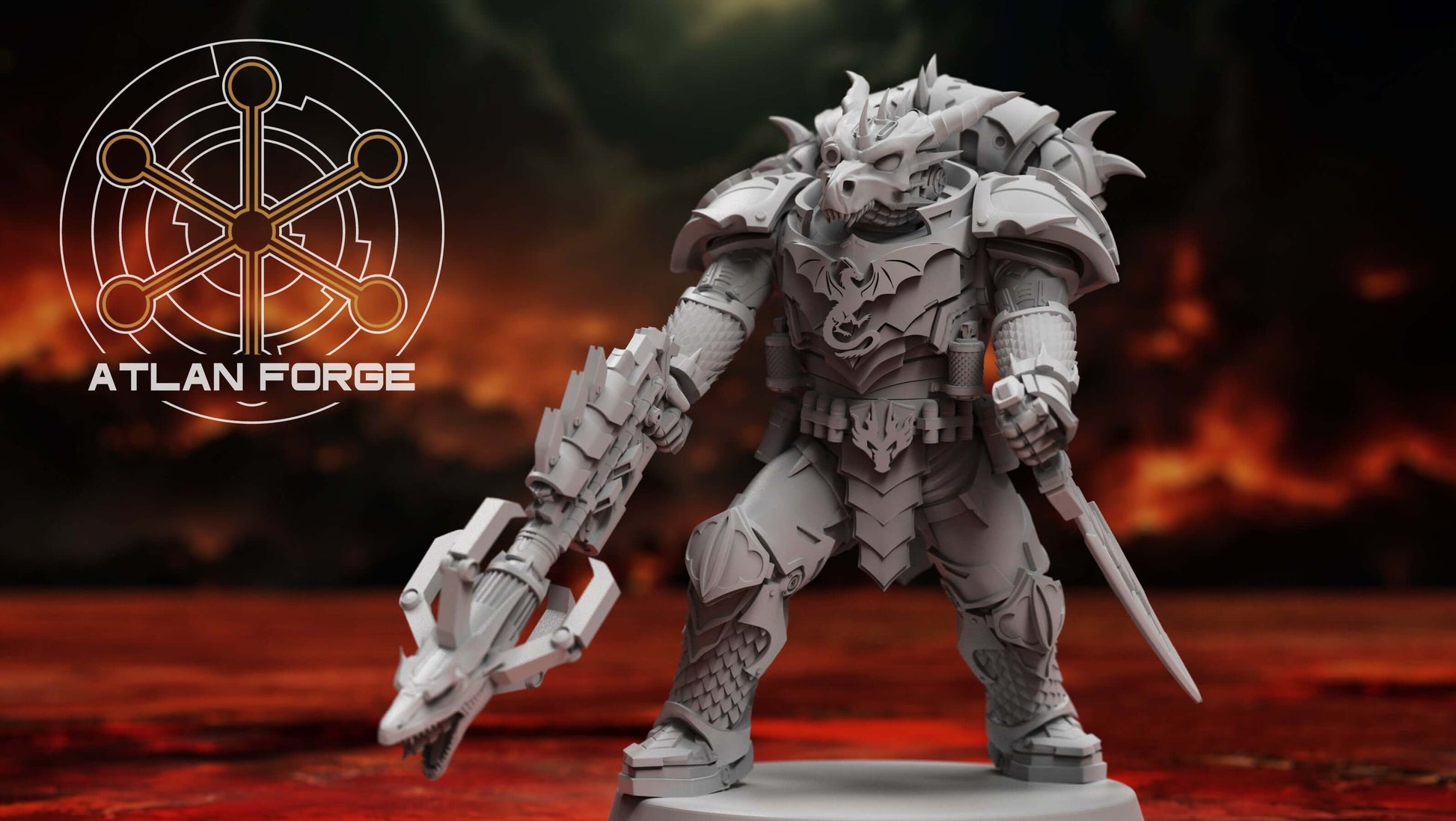 Dragon Knights Ravagers — squad of 5 unpainted resin draconic assault marines with scale armour, horned helms, and combat blades