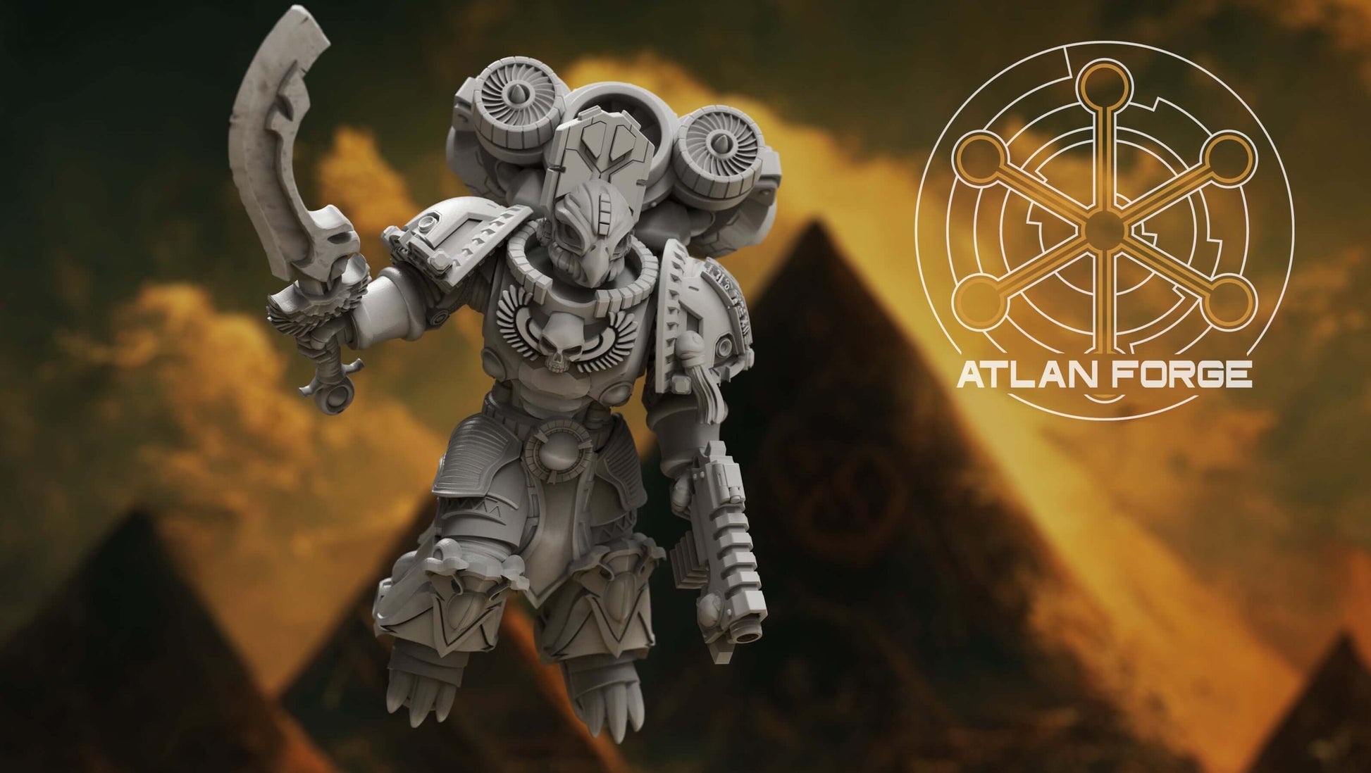 Aegyptian Scions of Aten elite sci-fi warrior squad with ornate armour
