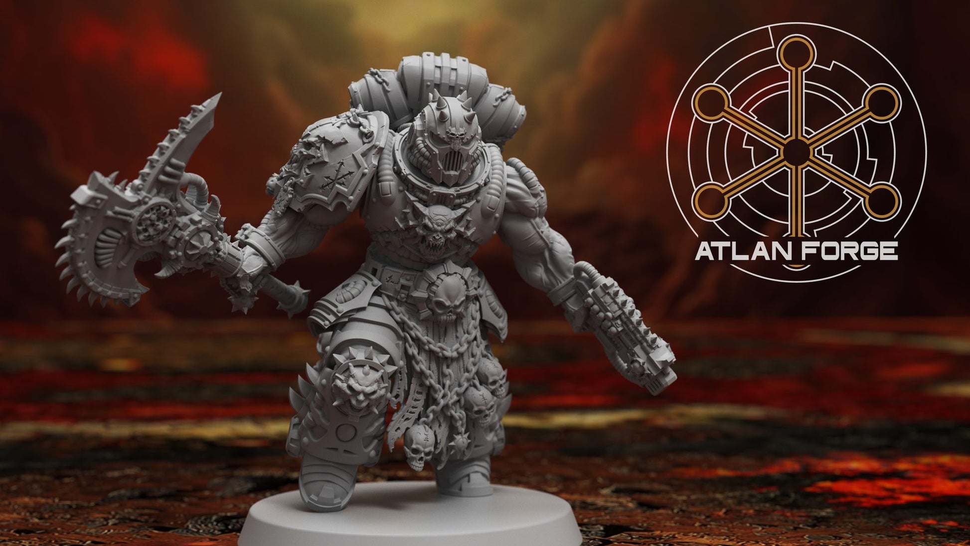 The Death-Tithe Collector 32mm resin miniature front view showing full armoured figure with serrated axe and spiked bludgeon