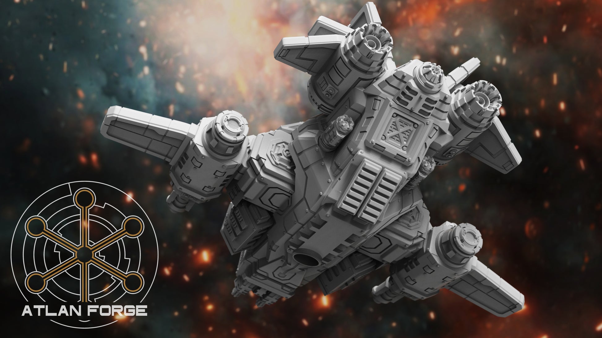 Starfalcon Sci-Fi Gunship miniature with heavy cannons and missile pods