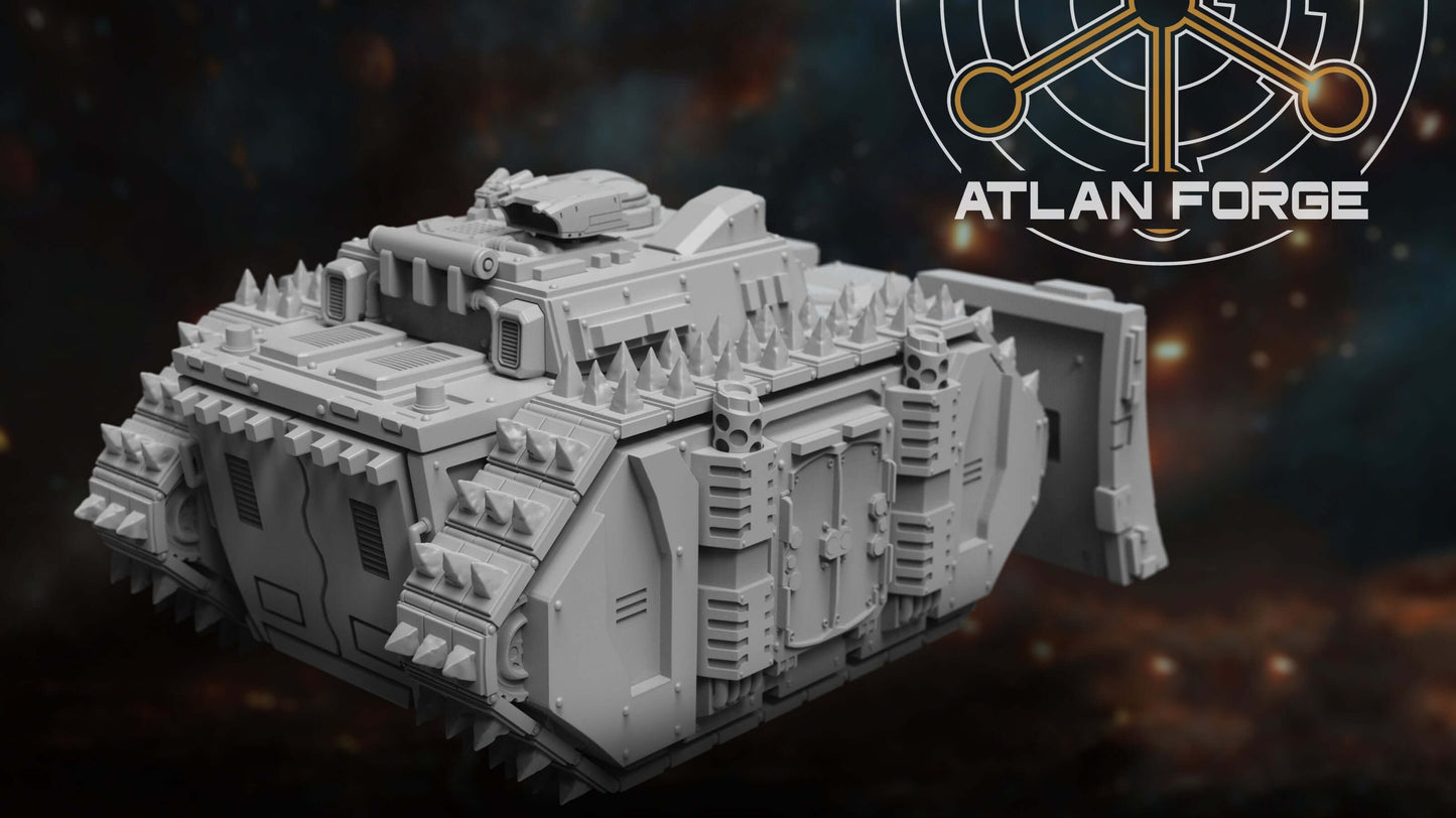 Siege Tank Bulldozer heavy assault vehicle with blade and drill attachments