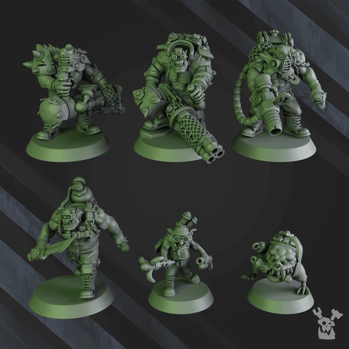 Blak Orks Mob Two, four ork boyz with a gretchin and a squig, included in the Space Orks Battle Pack