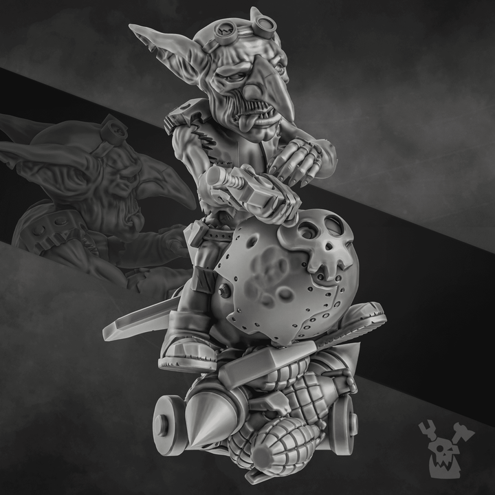 Bomb Goblin sci-fi wargaming miniature for Orktober in 32mm scale, printed in high-quality grey ABS-like resin